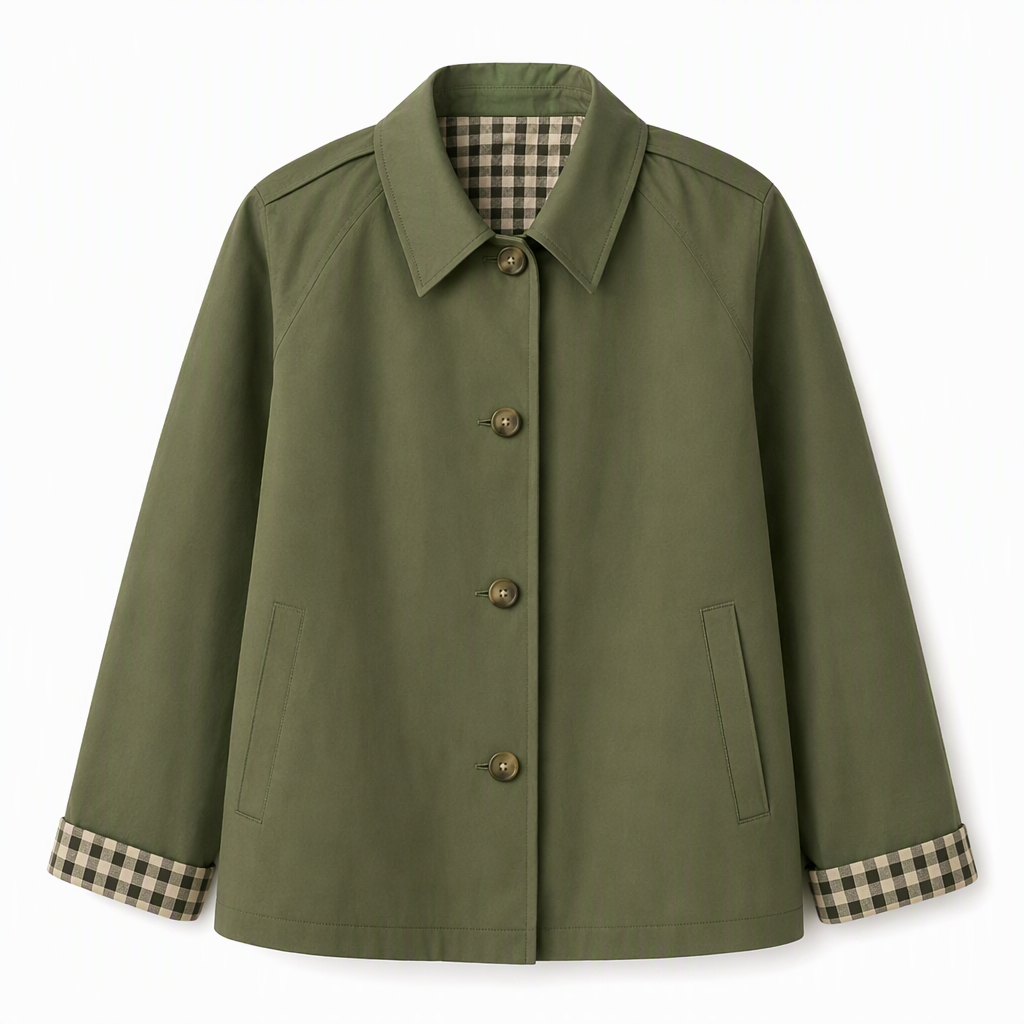 Kvinnors Brittisk Stil Kappa – Elegant Höstjacka med Rutiga Detaljer & Klassisk Passform