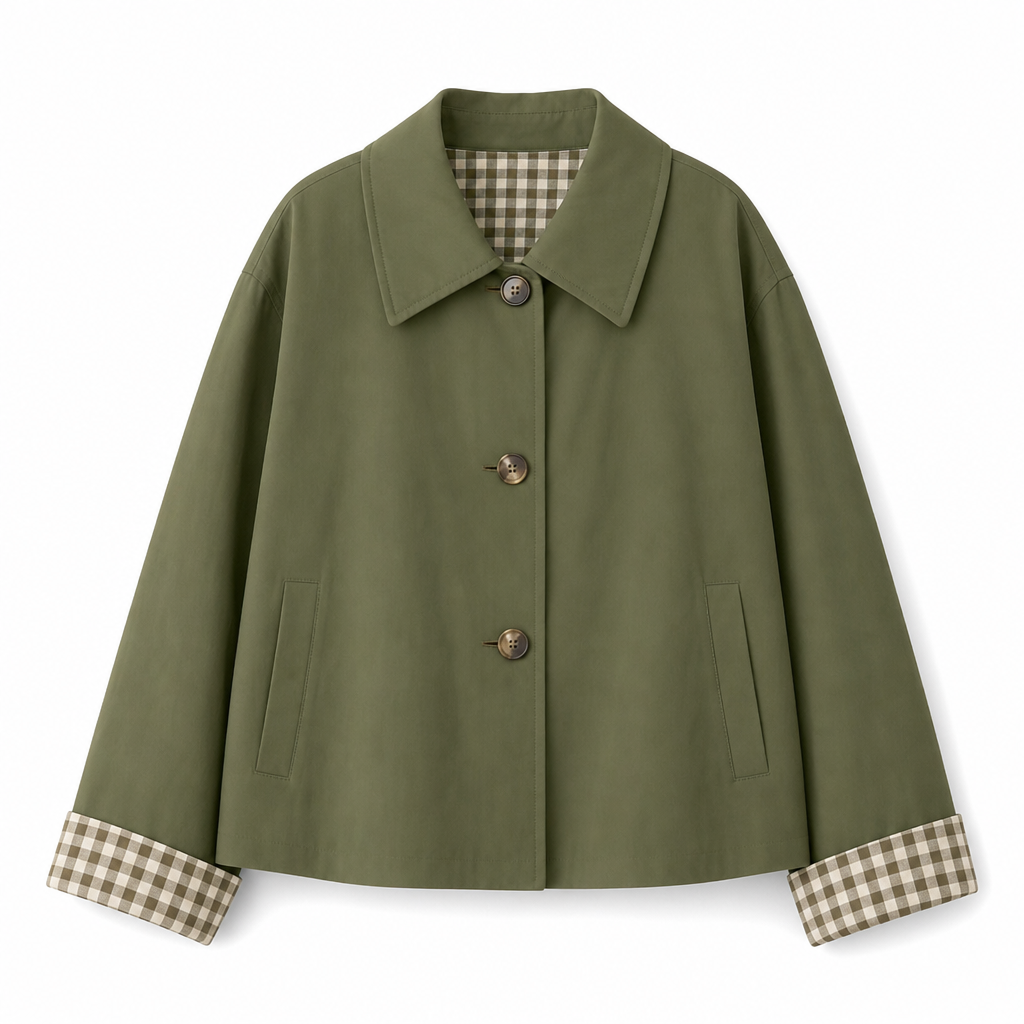 Kvinnors Brittisk Stil Kappa – Elegant Höstjacka med Rutiga Detaljer & Klassisk Passform
