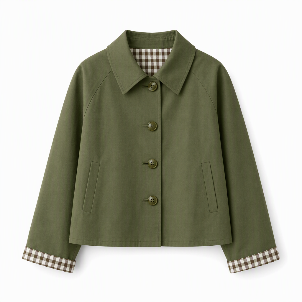 Kvinnors Brittisk Stil Kappa – Elegant Höstjacka med Rutiga Detaljer & Klassisk Passform