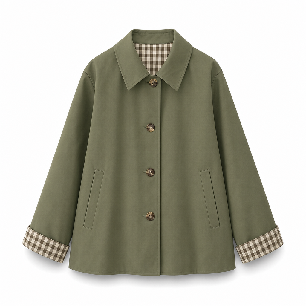 Kvinnors Brittisk Stil Kappa – Elegant Höstjacka med Rutiga Detaljer & Klassisk Passform