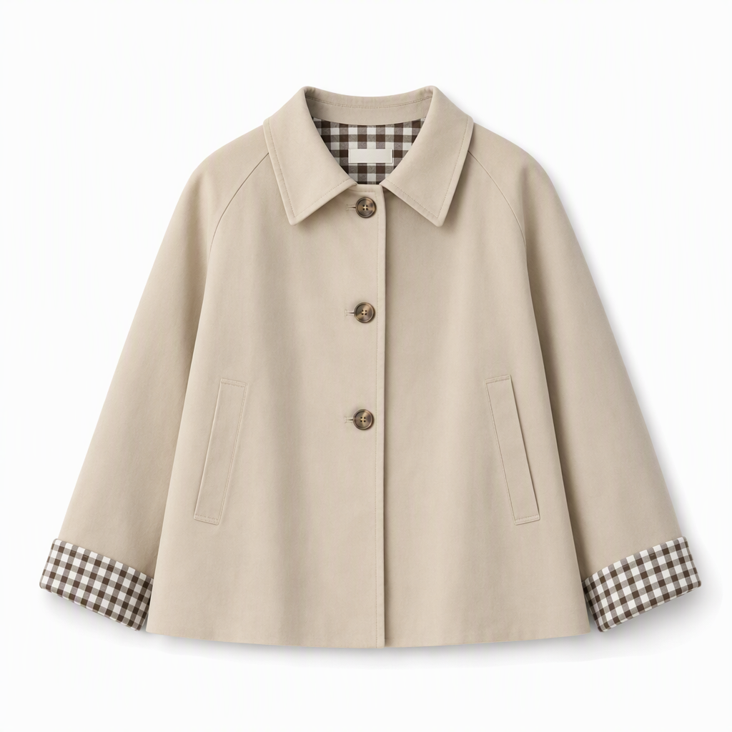 Kvinnors Brittisk Stil Kappa – Elegant Höstjacka med Rutiga Detaljer & Klassisk Passform