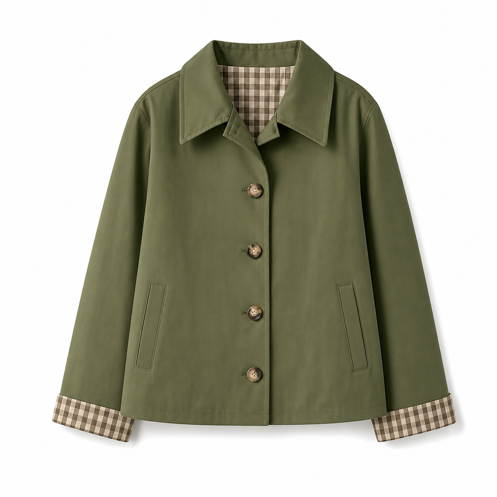 Kvinnors Brittisk Stil Kappa – Elegant Höstjacka med Rutiga Detaljer & Klassisk Passform