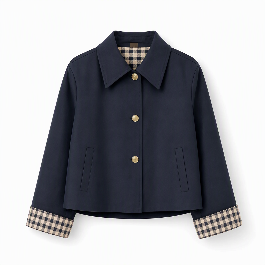 Kvinnors Brittisk Stil Kappa – Elegant Höstjacka med Rutiga Detaljer & Klassisk Passform