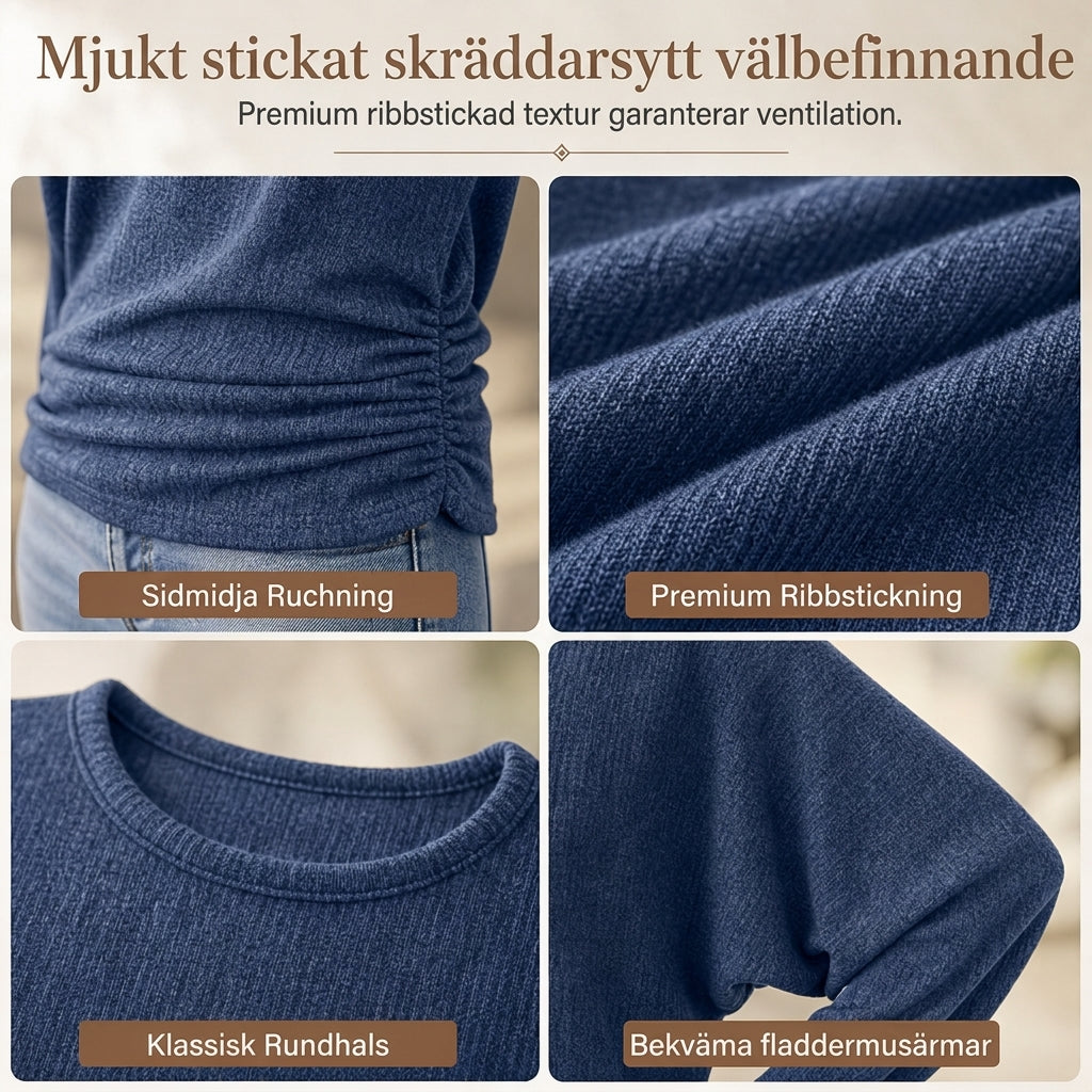 Elegant Oversize Tröja för Dam – Mjuk Stickad Topp med Fladdermusärm & Rynkad Midja