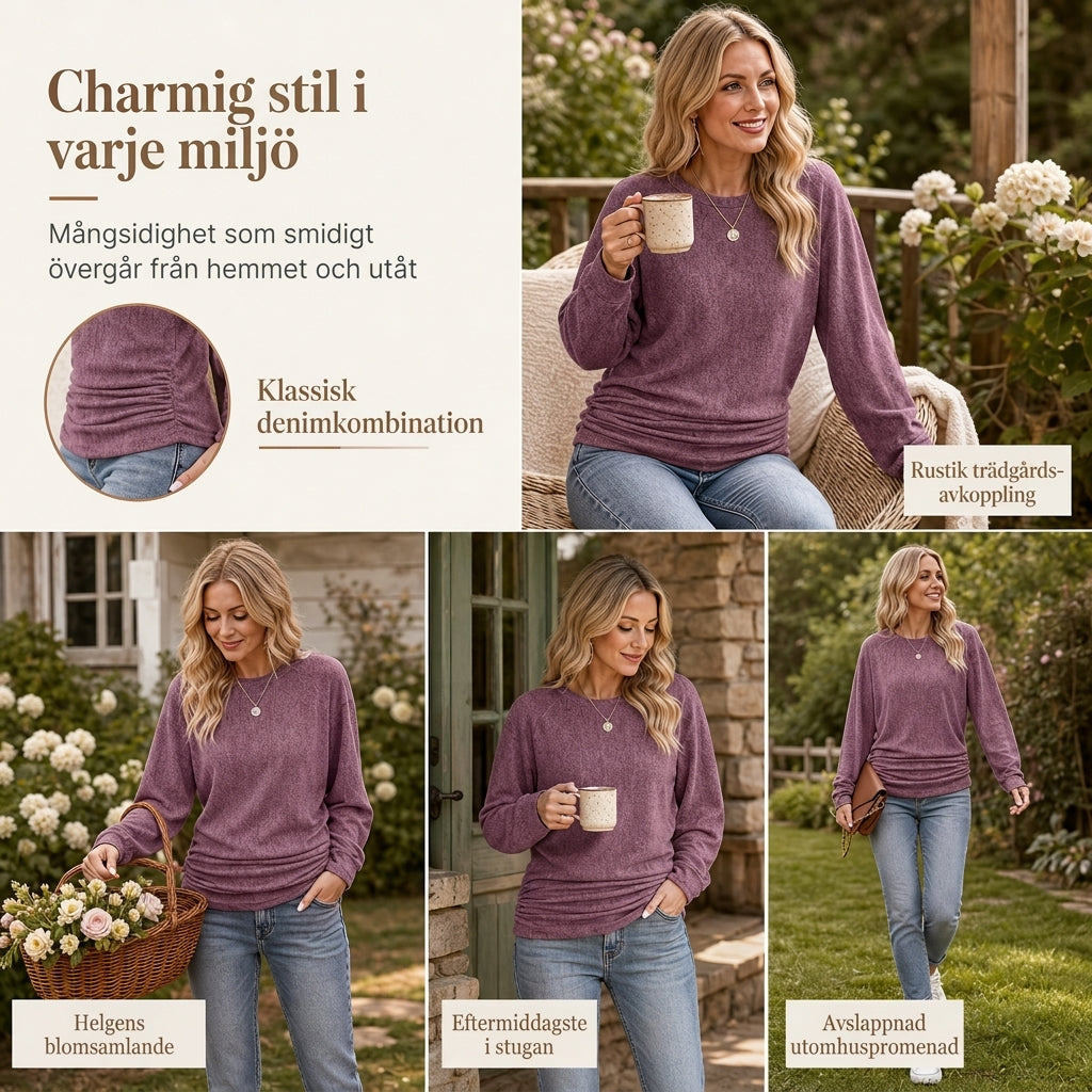 Elegant Oversize Tröja för Dam – Mjuk Stickad Topp med Fladdermusärm & Rynkad Midja