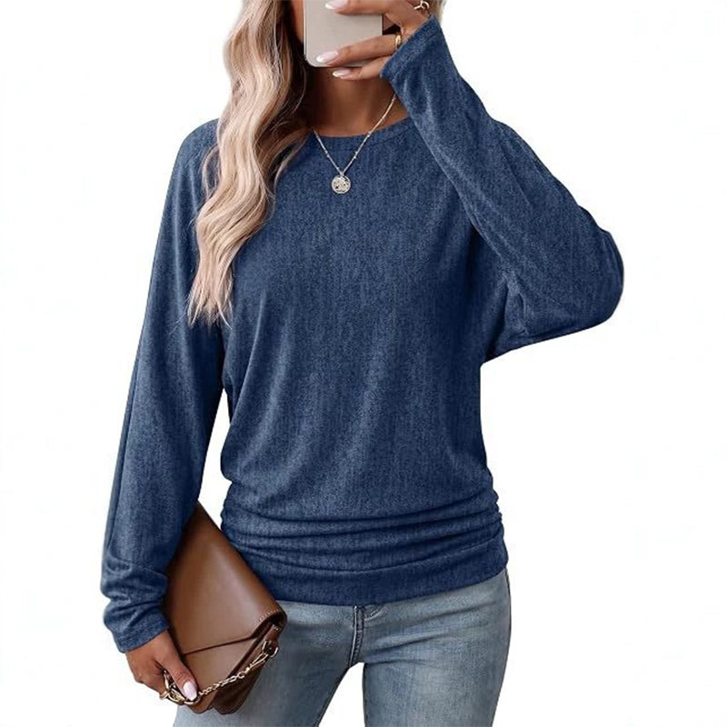 Elegant Oversize Tröja för Dam – Mjuk Stickad Topp med Fladdermusärm & Rynkad Midja