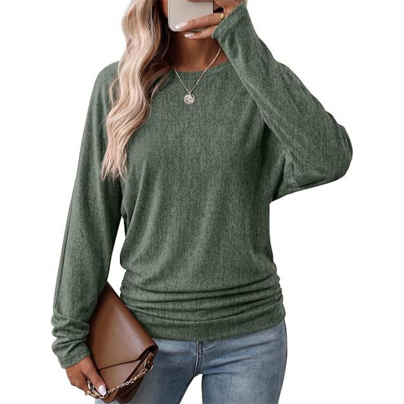 Elegant Oversize Tröja för Dam – Mjuk Stickad Topp med Fladdermusärm & Rynkad Midja