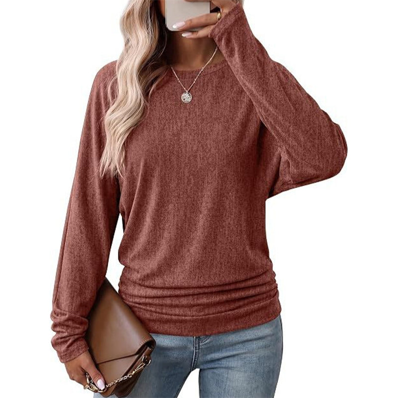Elegant Oversize Tröja för Dam – Mjuk Stickad Topp med Fladdermusärm & Rynkad Midja