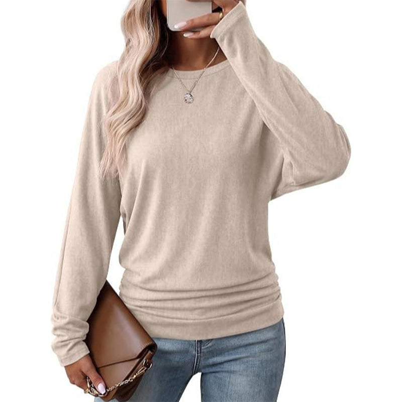 Elegant Oversize Tröja för Dam – Mjuk Stickad Topp med Fladdermusärm & Rynkad Midja
