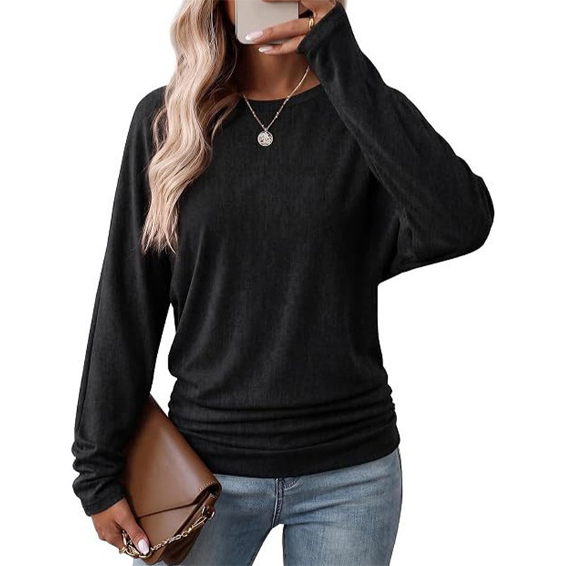Elegant Oversize Tröja för Dam – Mjuk Stickad Topp med Fladdermusärm & Rynkad Midja