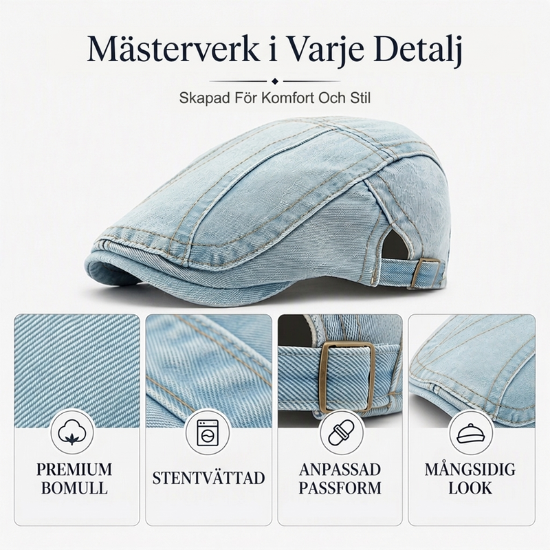 Unisex Vintage Flat Cap i Denimstil – Klassisk Baskerkeps med Retro Look & Komfortabel Passform