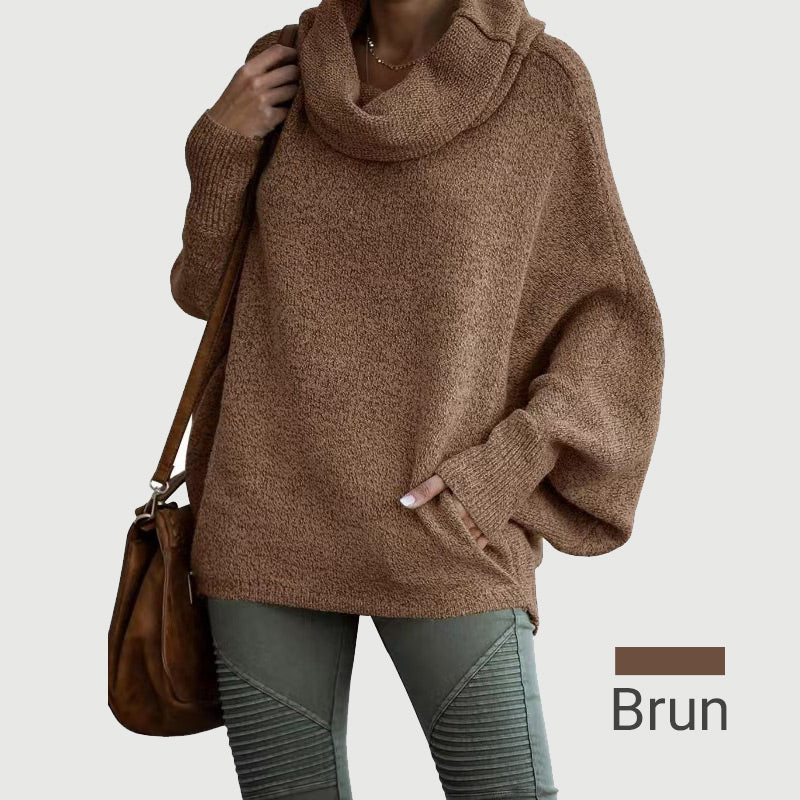 Elegant Oversize Tröja för Dam – Mjuk Batwing Stickad Topp med Draperad Krage & Fickor