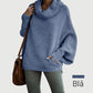 Elegant Oversize Tröja för Dam – Mjuk Batwing Stickad Topp med Draperad Krage & Fickor