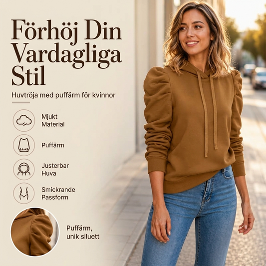 Huvtröja med Puffärmar för Dam – Mjuk & Elegant Hoodie med Avslappnad Passform