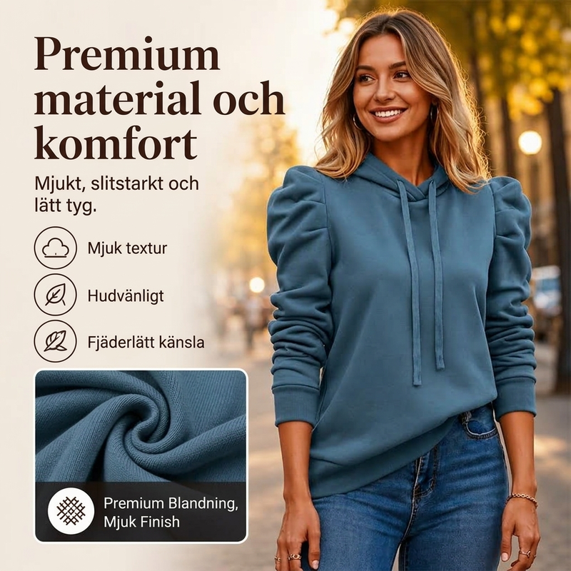 Huvtröja med Puffärmar för Dam – Mjuk & Elegant Hoodie med Avslappnad Passform