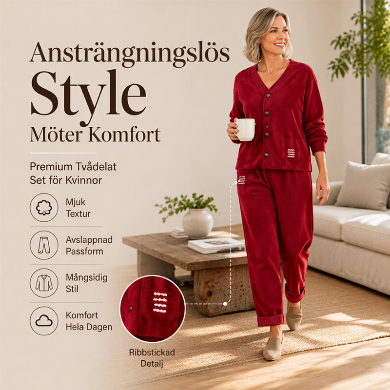 Elegant 2-delat Set för Dam – Mjuk Stickad Kofta & Byxor med Avslappnad Passform