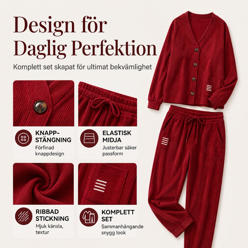 Elegant 2-delat Set för Dam – Mjuk Stickad Kofta & Byxor med Avslappnad Passform