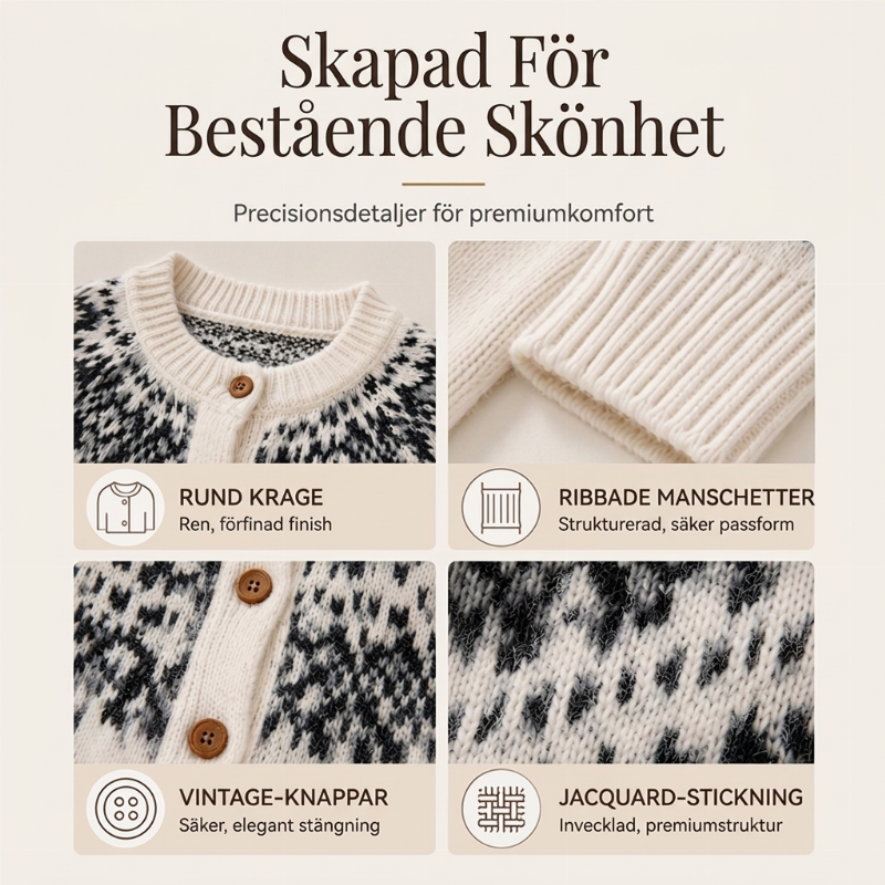 Vintage Jacquard Kofta Dam – Fair Isle Stickad Cardigan med Vintage Mönster