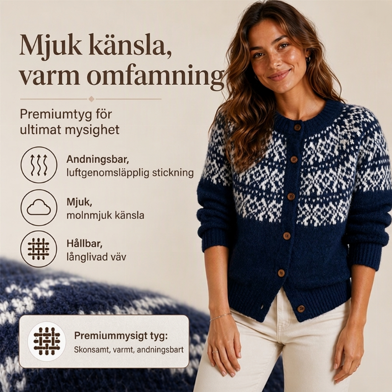 Vintage Jacquard Kofta Dam – Fair Isle Stickad Cardigan med Vintage Mönster