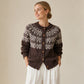 Vintage Jacquard Kofta Dam – Fair Isle Stickad Cardigan med Vintage Mönster