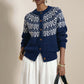 Vintage Jacquard Kofta Dam – Fair Isle Stickad Cardigan med Vintage Mönster