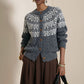 Vintage Jacquard Kofta Dam – Fair Isle Stickad Cardigan med Vintage Mönster