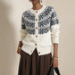 Vintage Jacquard Kofta Dam – Fair Isle Stickad Cardigan med Vintage Mönster