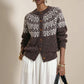 Vintage Jacquard Kofta Dam – Fair Isle Stickad Cardigan med Vintage Mönster
