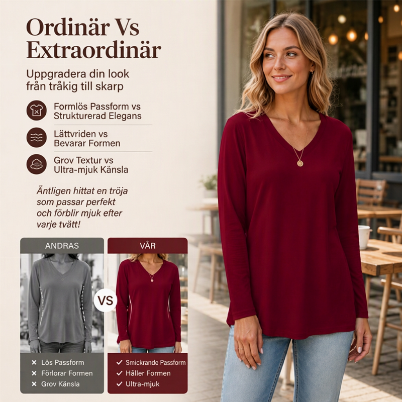 ✨ Ny kollektion 💎 V-ringad Topp Dam med Långa Ärmar – Mjuk och Följsam Passform