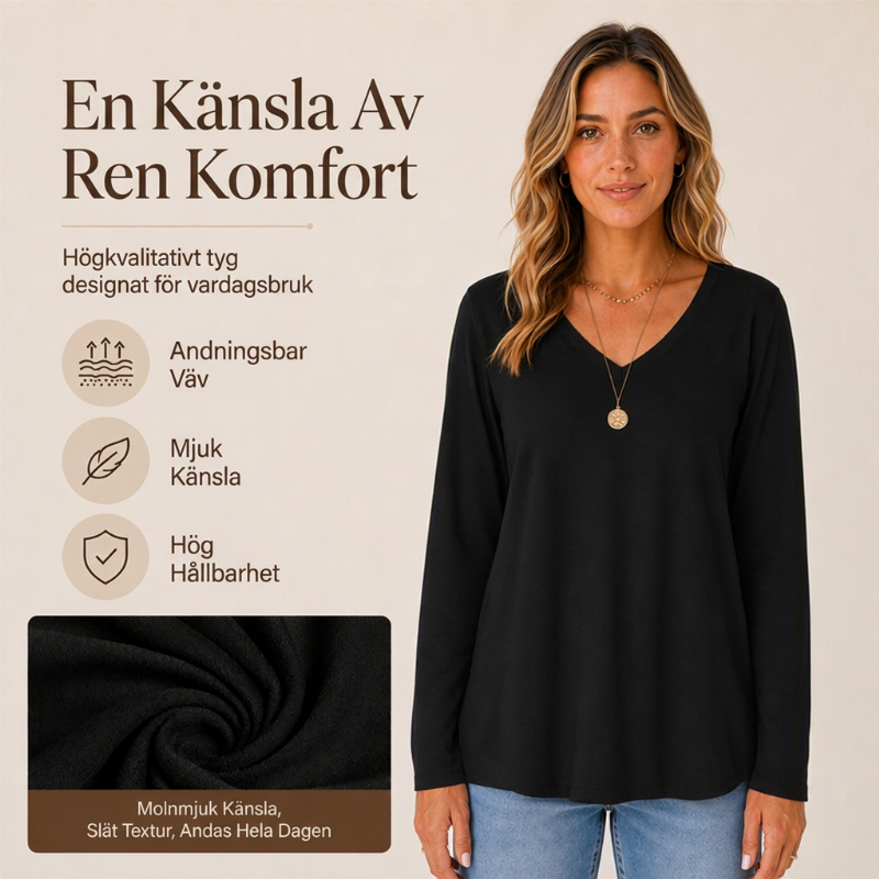 ✨ Ny kollektion 💎 V-ringad Topp Dam med Långa Ärmar – Mjuk och Följsam Passform