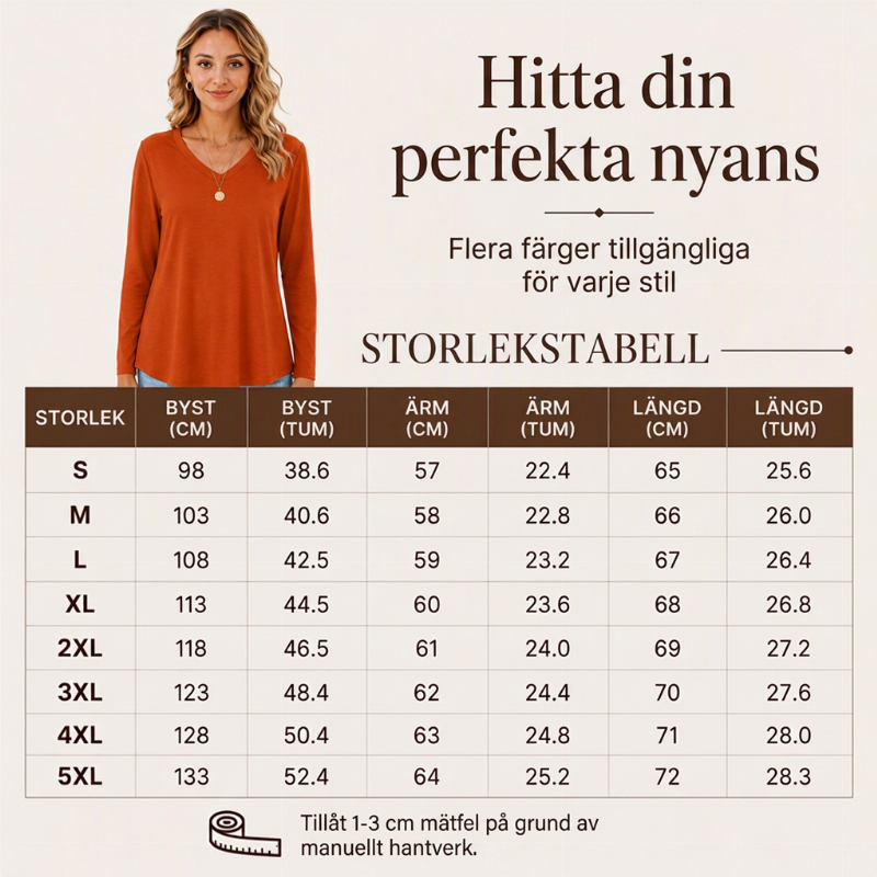 ✨ Ny kollektion 💎 V-ringad Topp Dam med Långa Ärmar – Mjuk och Följsam Passform
