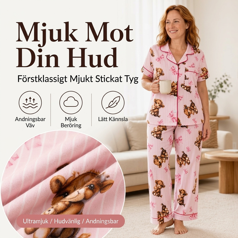 🐮Pyjamasset Dam med Highland Cow-mönster – Mjukt & Mysigt 3-delat Set