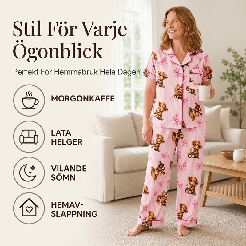 🐮Pyjamasset Dam med Highland Cow-mönster – Mjukt & Mysigt 3-delat Set