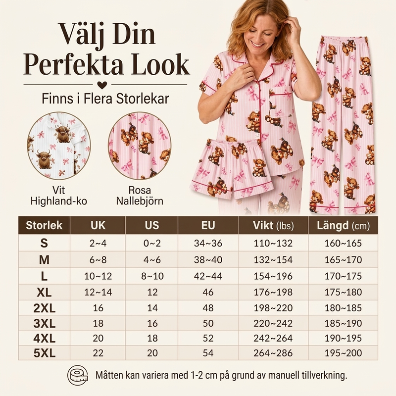 🐮Pyjamasset Dam med Highland Cow-mönster – Mjukt & Mysigt 3-delat Set