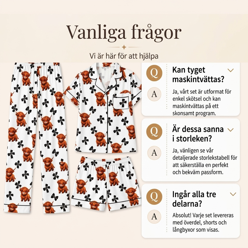 🐮Pyjamasset Dam med Highland Cow-mönster – Mjukt & Mysigt 3-delat Set