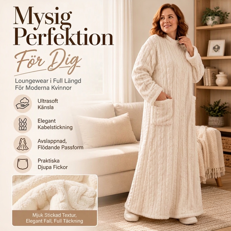 🌙 Lång Nattklänning Dam i Mjuk Plysch – Varm & Mysig med Fickor✨