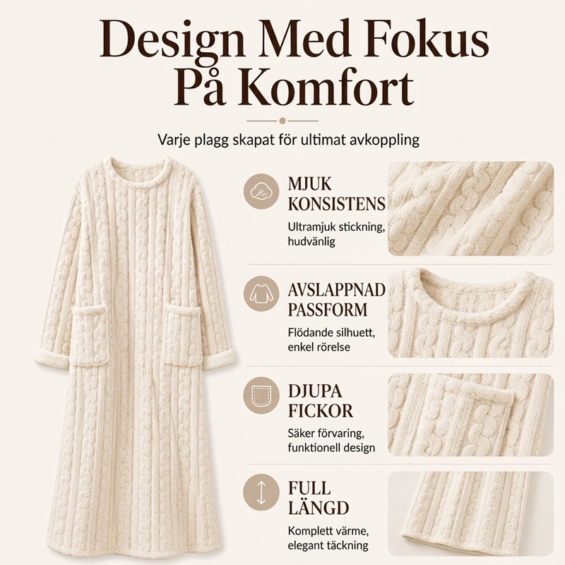 🌙 Lång Nattklänning Dam i Mjuk Plysch – Varm & Mysig med Fickor✨