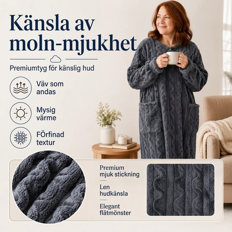 🌙 Lång Nattklänning Dam i Mjuk Plysch – Varm & Mysig med Fickor✨