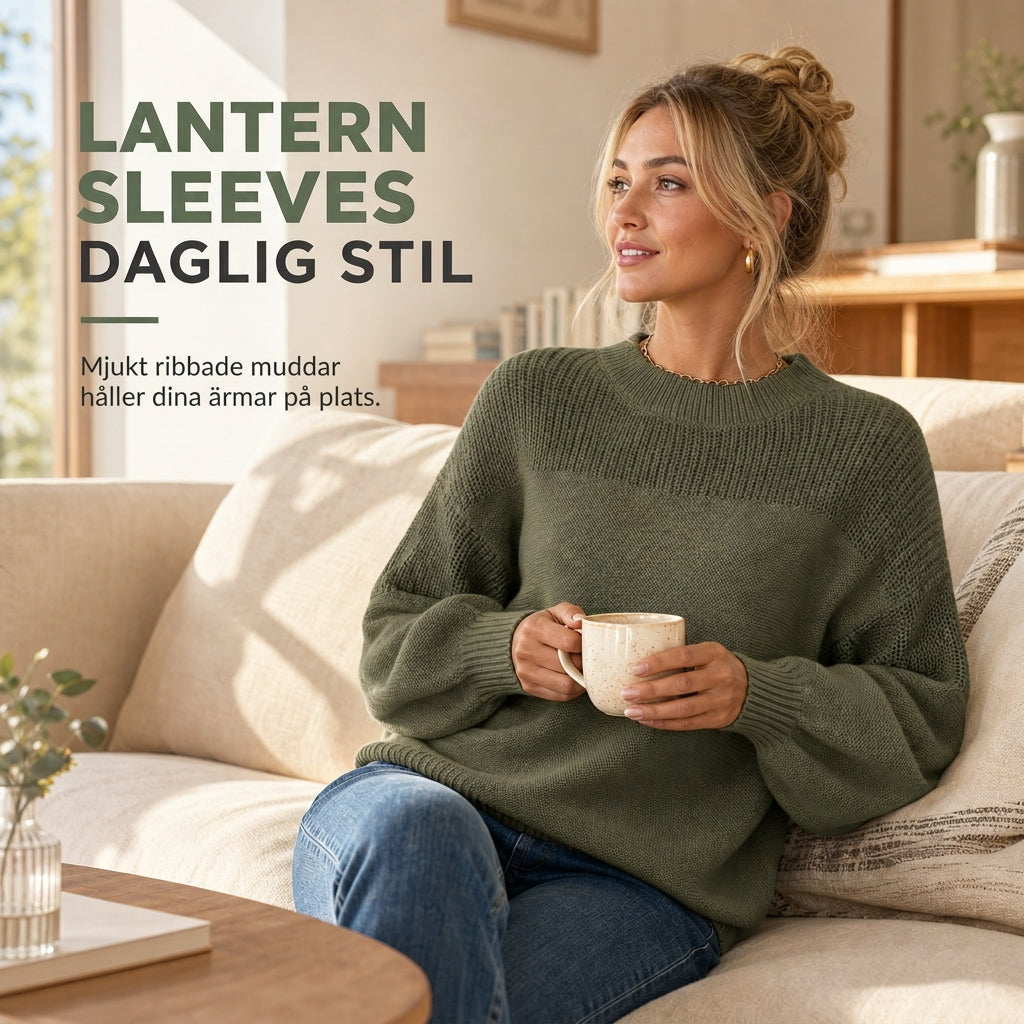 Stickad Tröja Dam med Ballongärmar – Mjuk & Avslappnad Pullover
