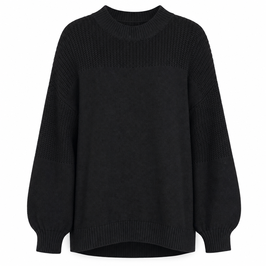 Stickad Tröja Dam med Ballongärmar – Mjuk & Avslappnad Pullover