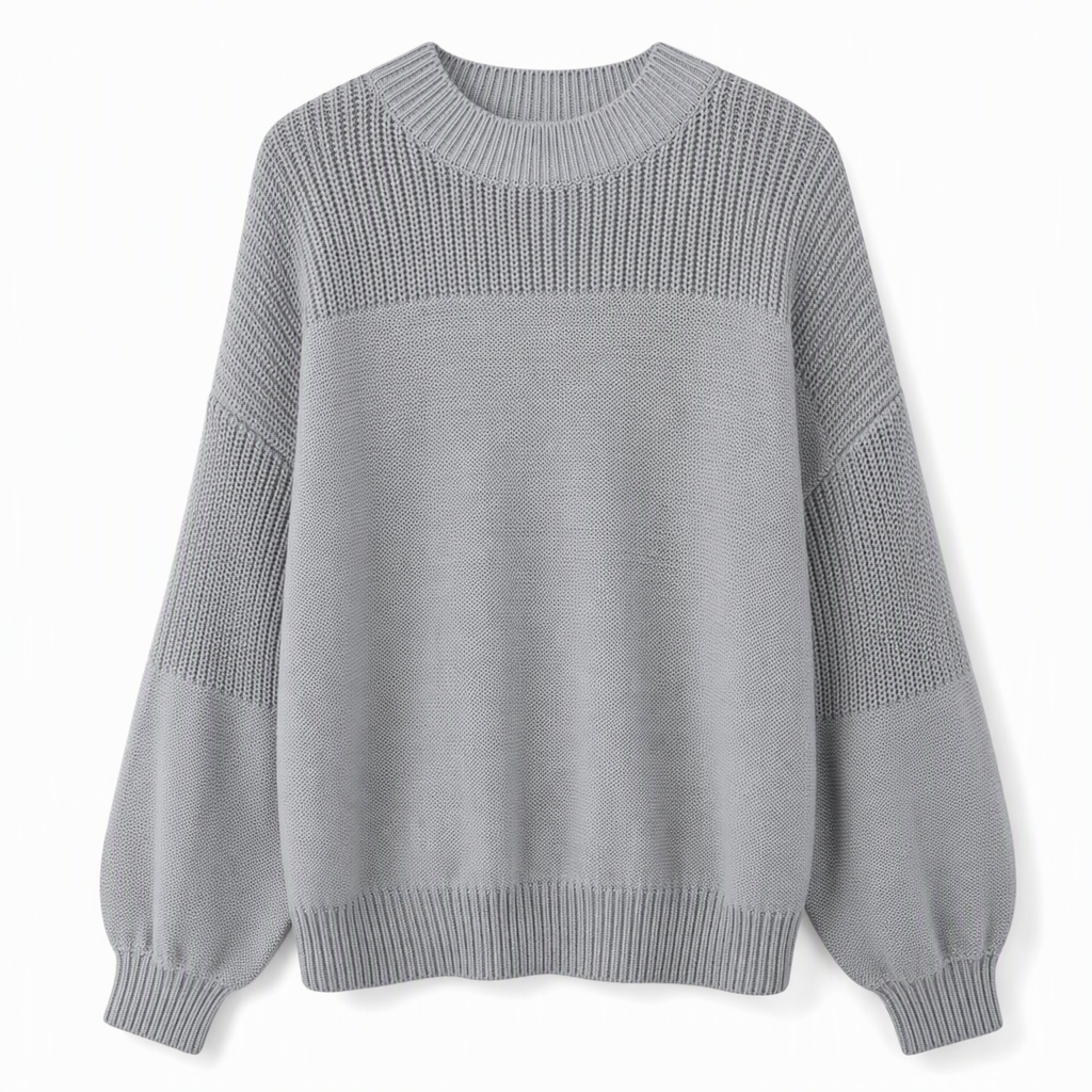Stickad Tröja Dam med Ballongärmar – Mjuk & Avslappnad Pullover