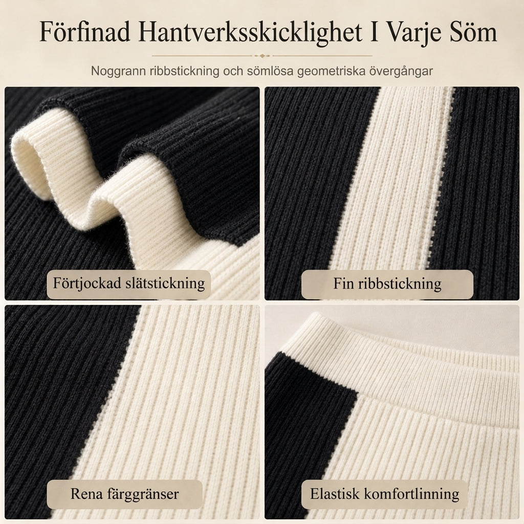 🍂 Höst-/vintererbjudande ✨ Stickat Set Dam 2 Delar – Färgblockerad Tröja & Midikjol
