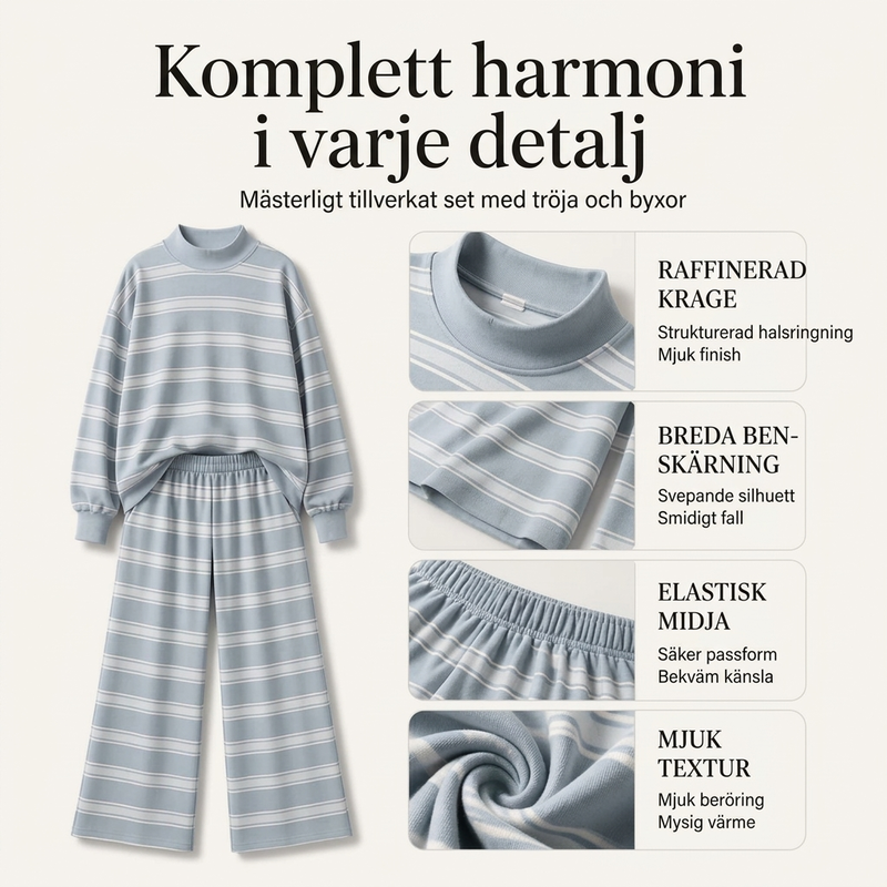 Randigt Mysset Dam 2 Delar – Mjuk Tröja & Vida Byxor