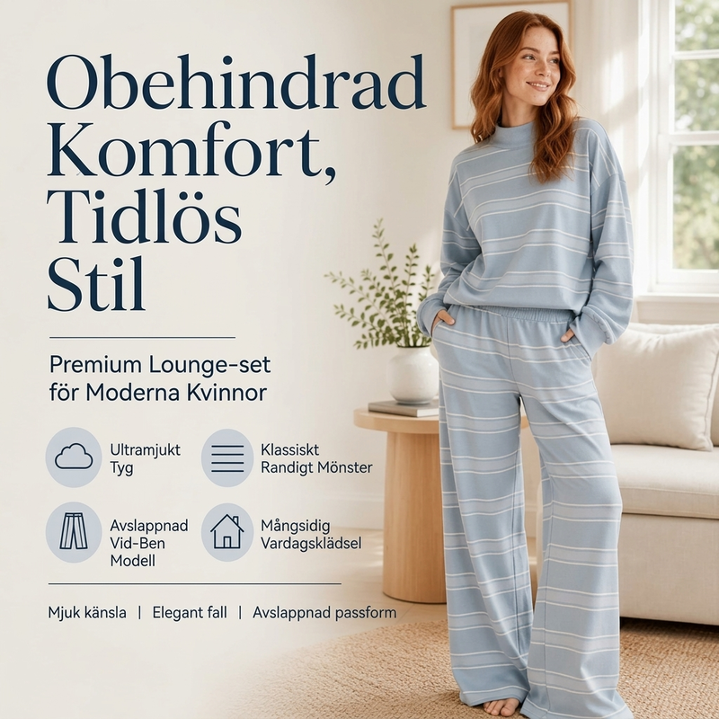 Randigt Mysset Dam 2 Delar – Mjuk Tröja & Vida Byxor