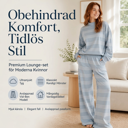 Randigt Mysset Dam 2 Delar – Mjuk Tröja & Vida Byxor