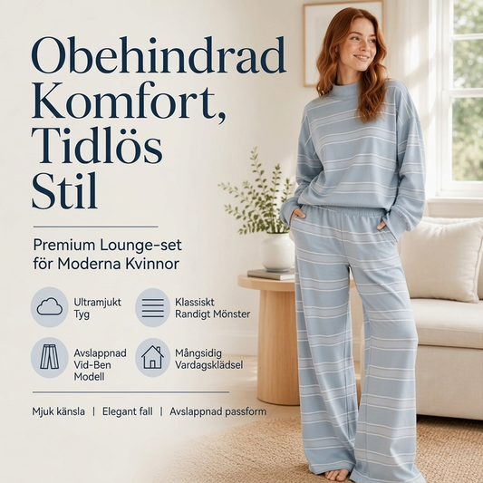 Randigt Mysset Dam 2 Delar – Mjuk Tröja & Vida Byxor