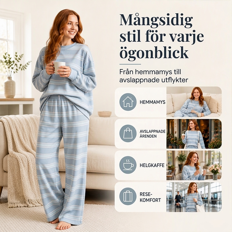 Randigt Mysset Dam 2 Delar – Mjuk Tröja & Vida Byxor