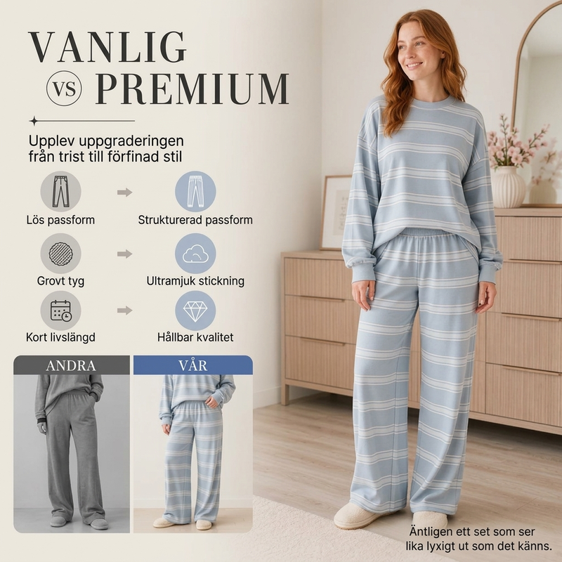 Randigt Mysset Dam 2 Delar – Mjuk Tröja & Vida Byxor