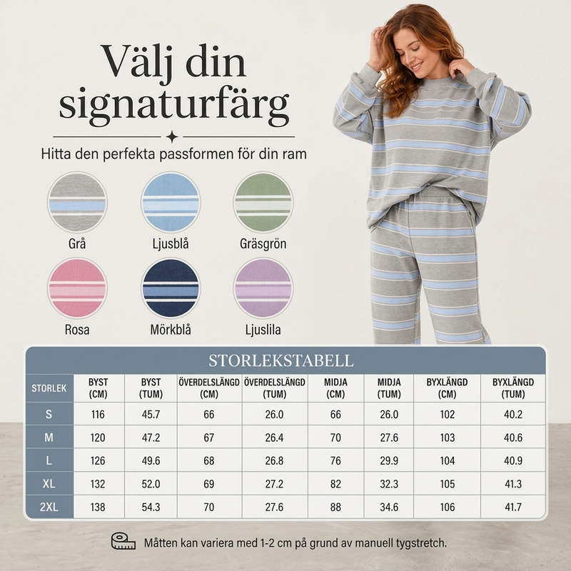 Randigt Mysset Dam 2 Delar – Mjuk Tröja & Vida Byxor