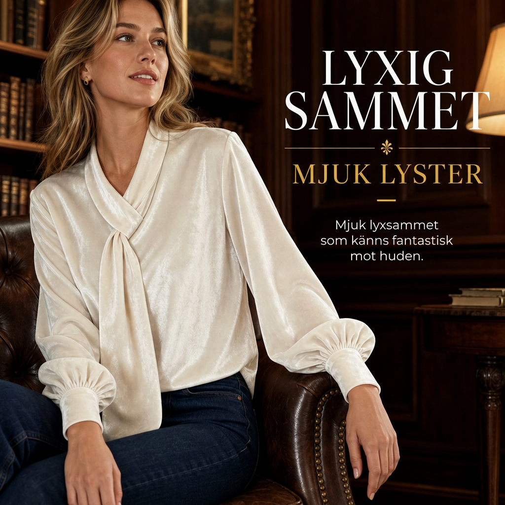 Sammetsblus Dam med Knytkrage – Elegant Långärmad Blus